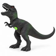 Black T-Rex dinosaur toy with green accents, textured scales and an open mouth.