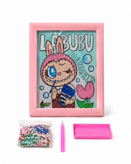 Labubu The Monsters Bubble Tea Rhinestone Picture Art Kit with Pink Frame