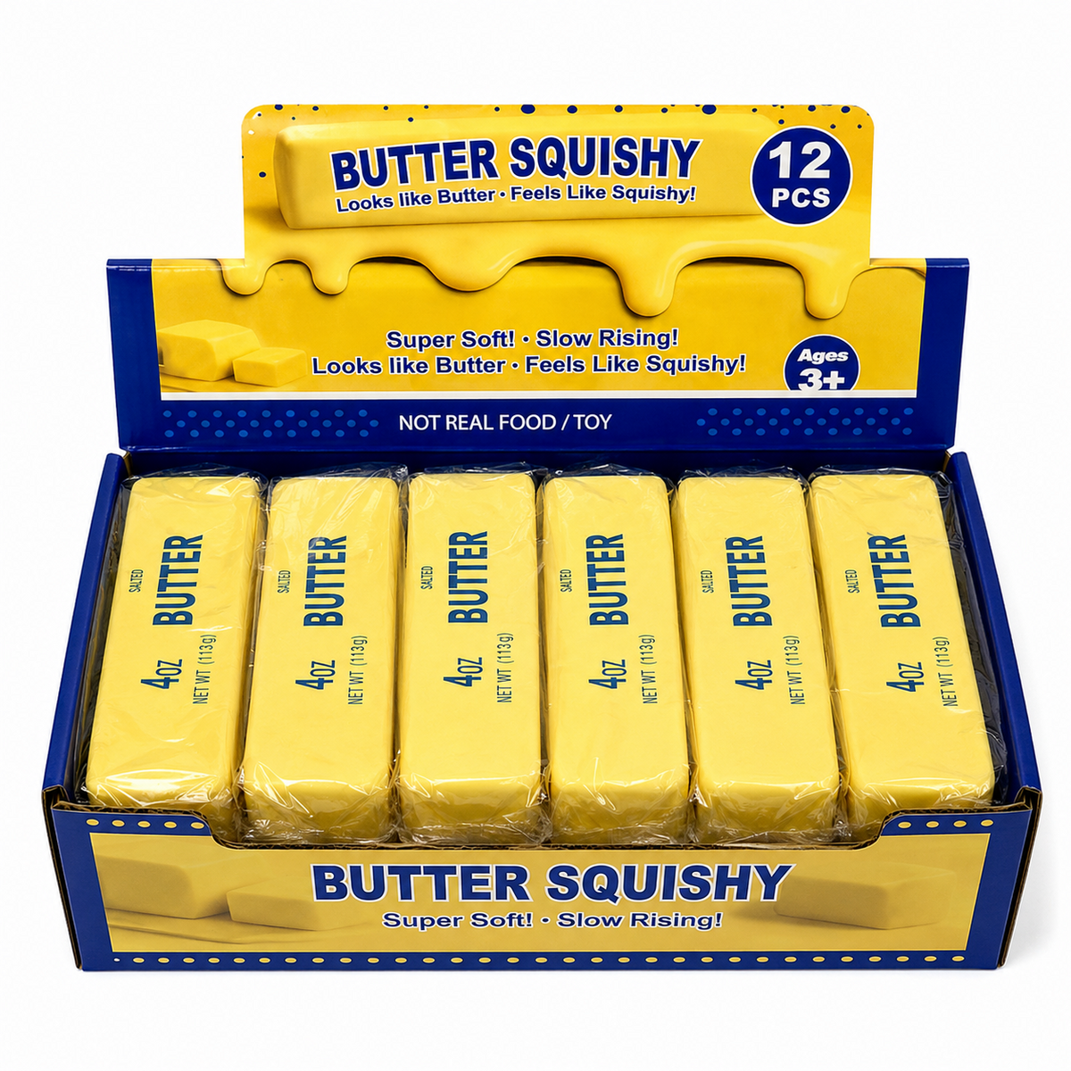 Butter Squishy yellow slow-rising fidget toy display box