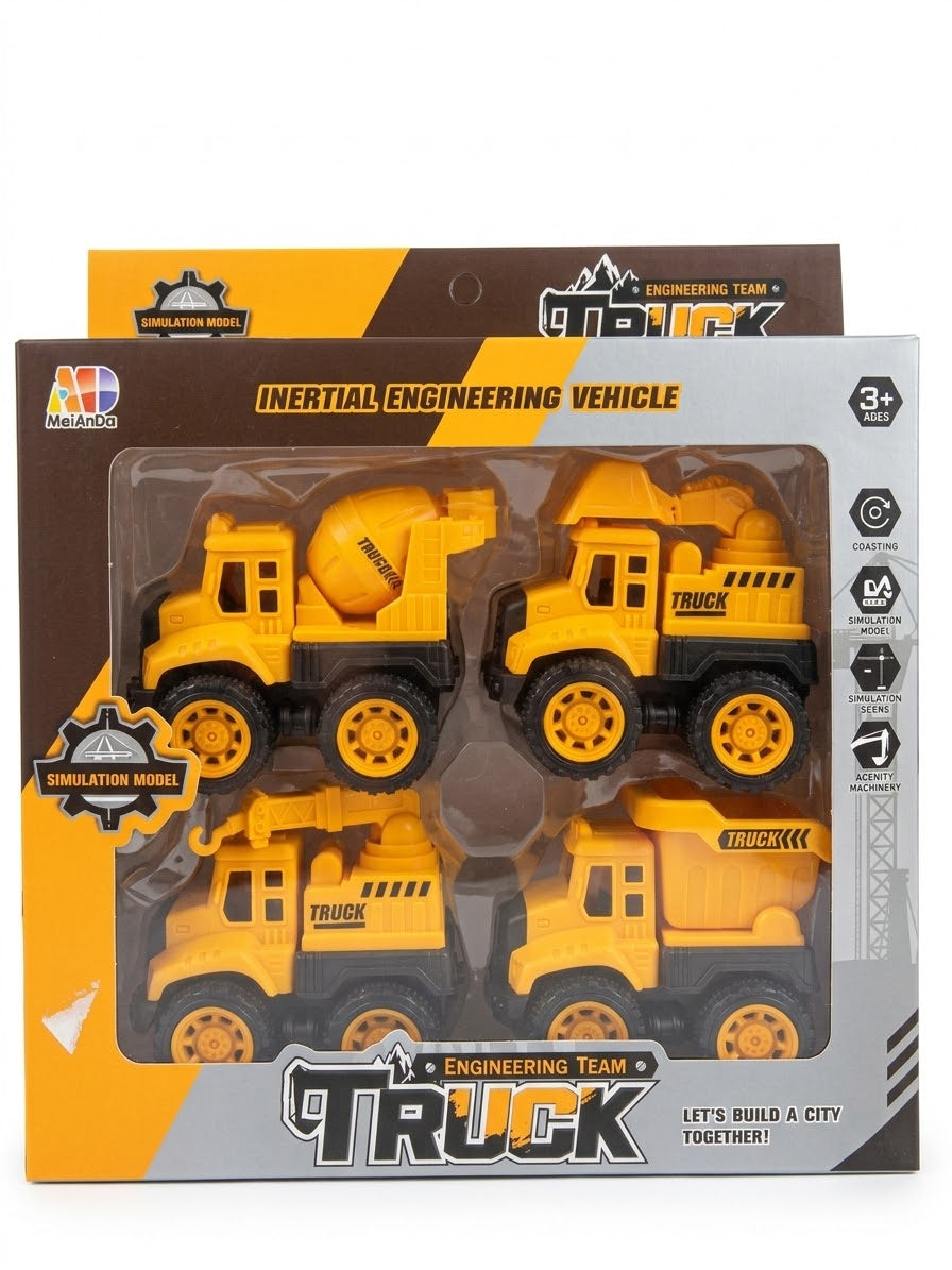 Construction engineering truck toy set in retail packaging
