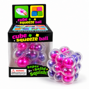 Cube squeeze ball with packaging