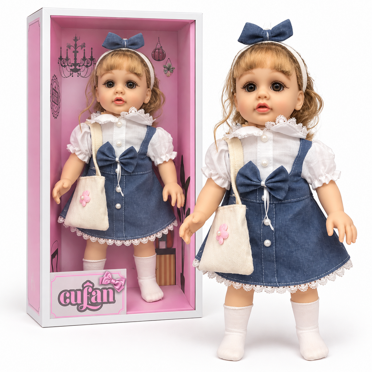 Cufan Denim Dress Doll with Shoulder Bag with packaging