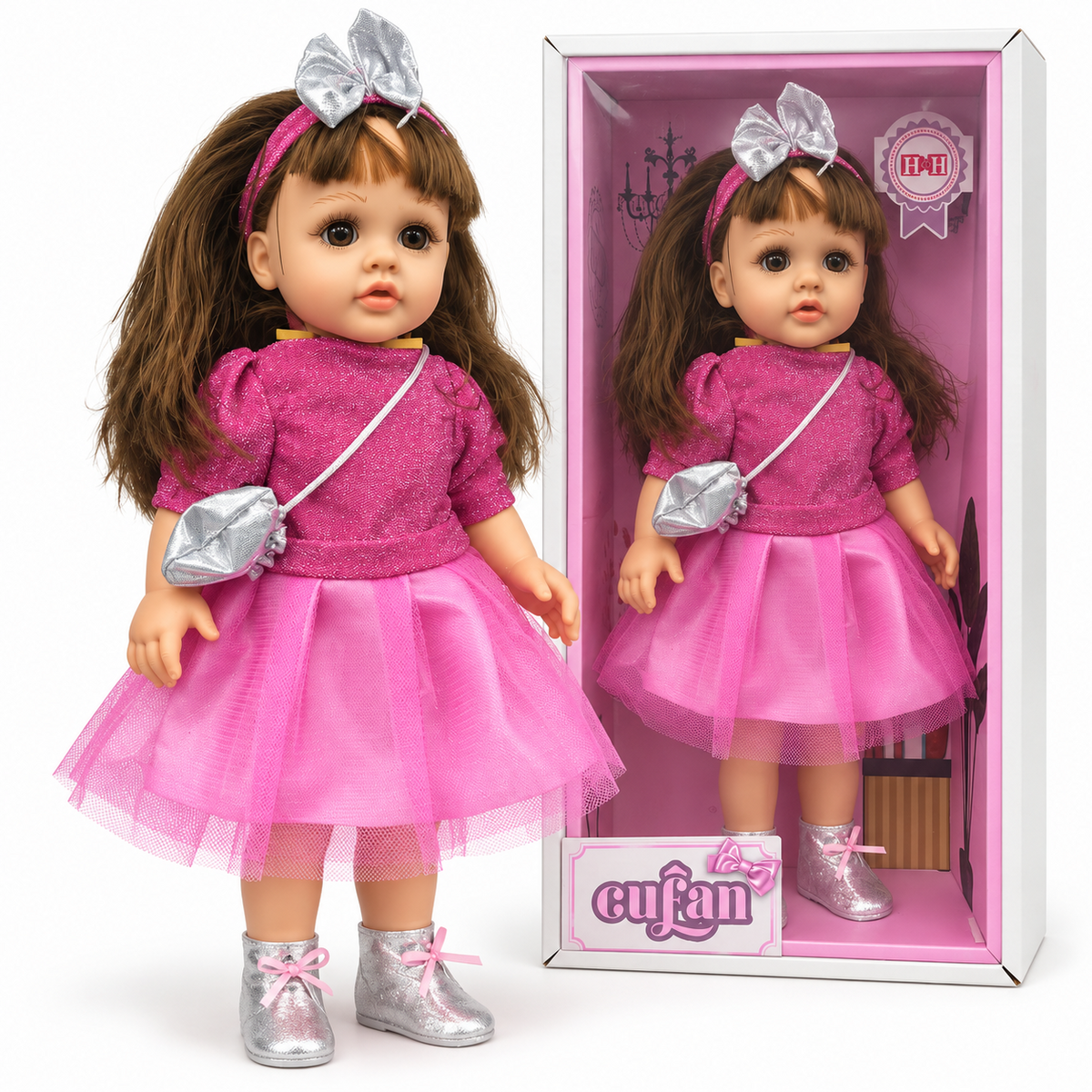 Cufan Pink & Silver Dress Doll with packaging