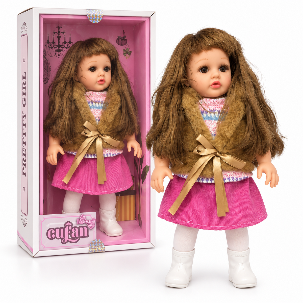 Cufan Pretty Girl Doll with Faux Fur Vest