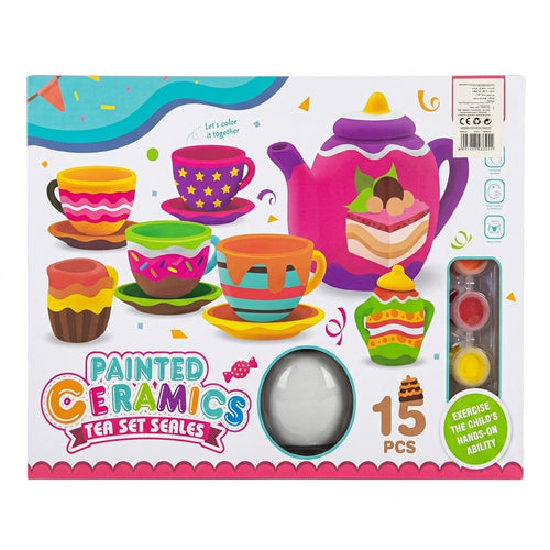 Painted Ceramics Tea Set for Kids – 15 Pieces
