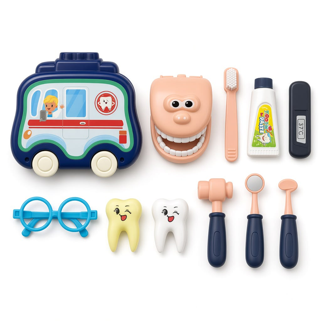 Dental Doctor Toy Set with Ambulance-Shaped Case