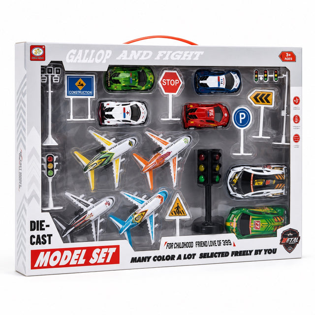 Die-Cast Cars, Airplanes & Traffic Signs Model Set