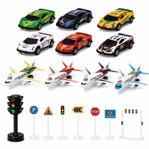 Die-Cast Cars, Airplanes & Traffic Signs Model Set — alternate view