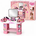 Pink Kids Vanity Table with Mirror and Pretend Makeup