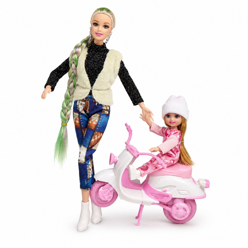 Fashion Doll & Baby Motorcycle Playset with Hair Accessories