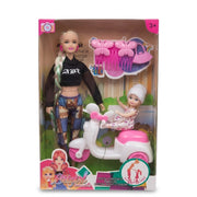 Fashion Doll & Baby Scooter Playset with Hair Accessories