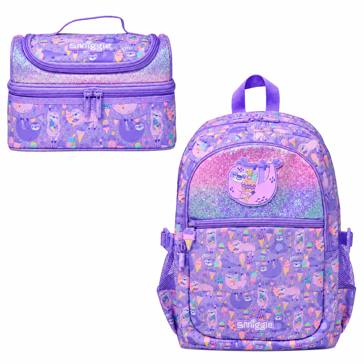 Original Smiggle Sloth Backpack & Lunch Box Set – 2 Pieces, Size 18
