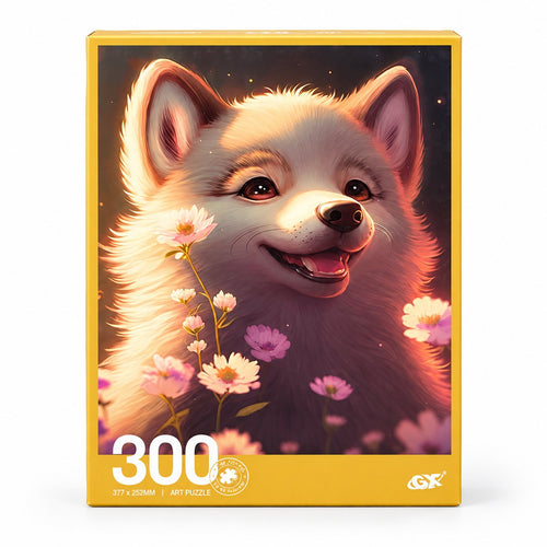 Fluffy Dog and Flowers Jigsaw Puzzle – 300 Pieces