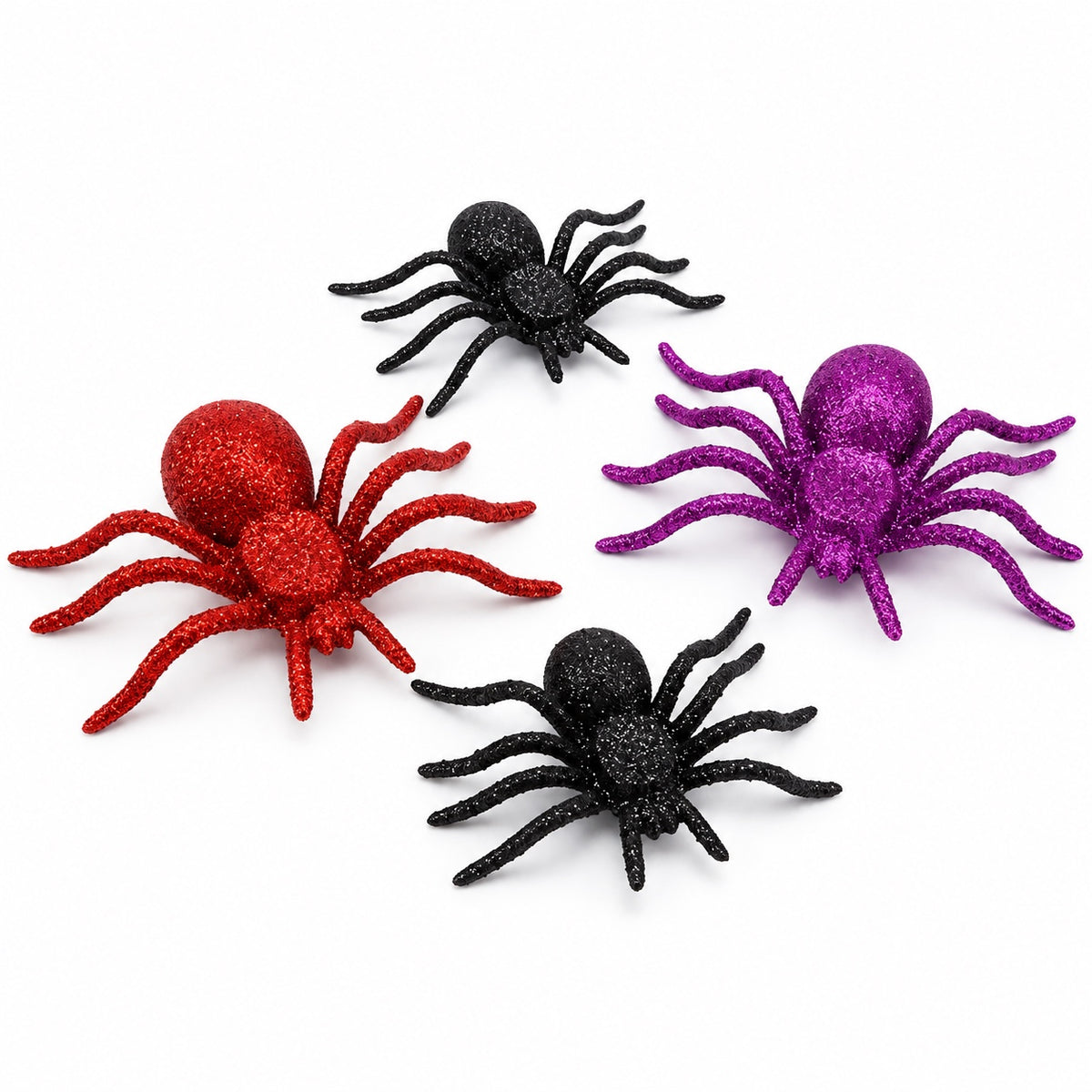 Red, purple and black glitter Halloween spiders