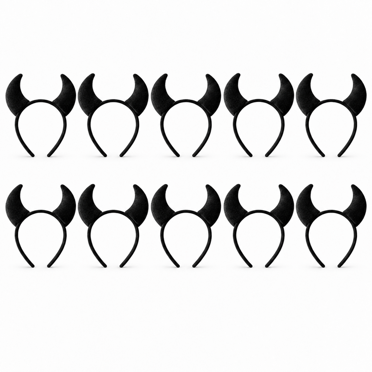 Black Plush Devil Horn Headbands - Party Pack of 10