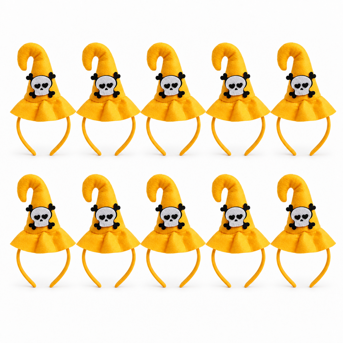 Yellow Skull Mini Witch Hat Headbands - Party Pack of 10