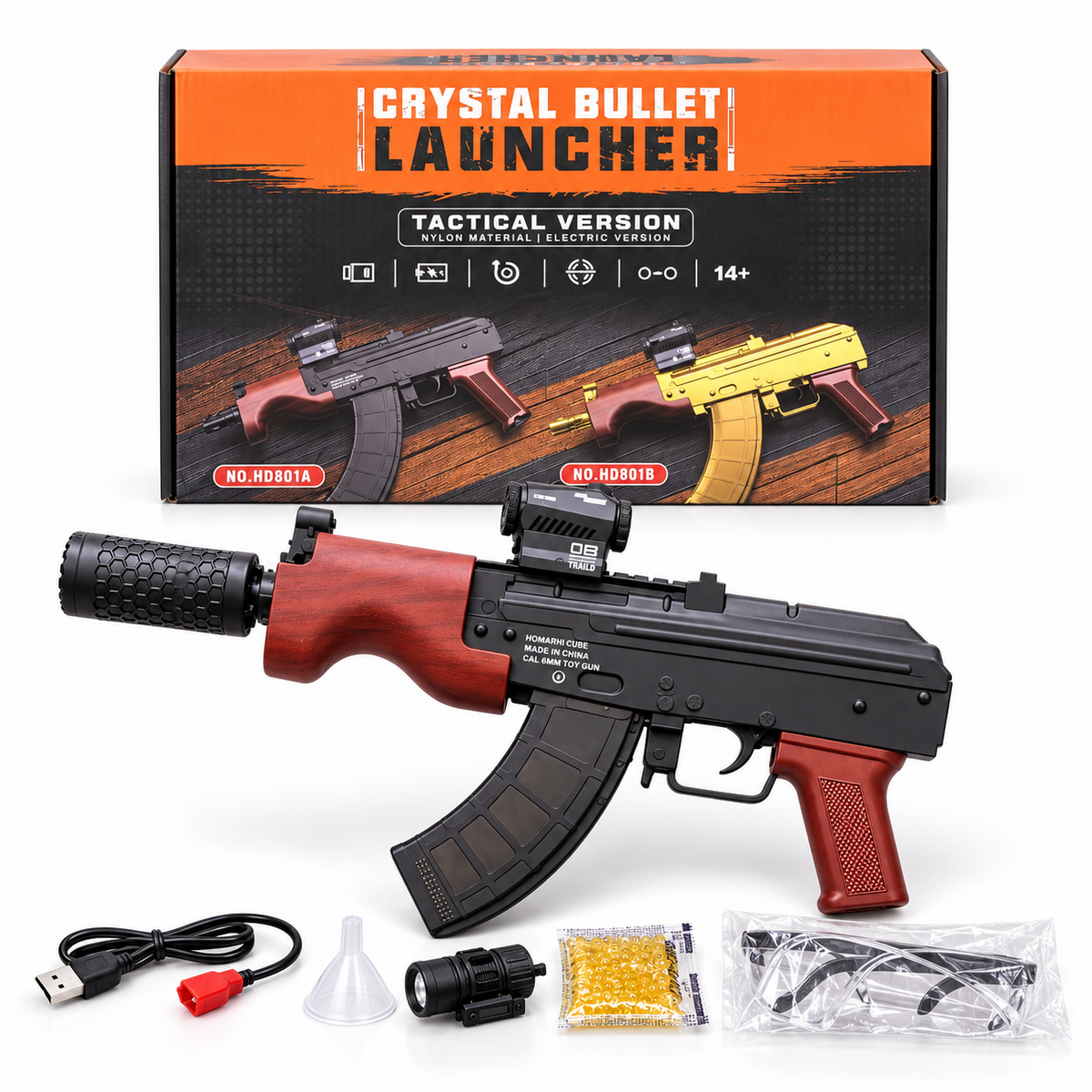 HD801A tactical toy blaster with box and accessories