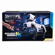 Intelligent Bionic Robodog toy packaging showing voice control and dance functions