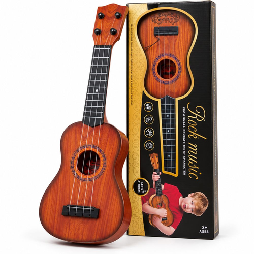 Kids Four-String Ukulele-Style Guitar – Brown