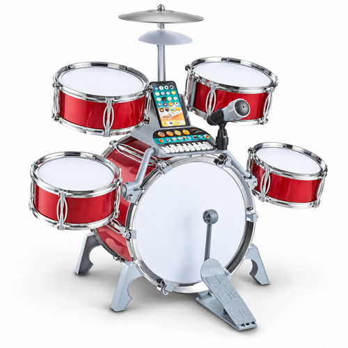 Kids Jazz Drum Set with Keyboard and Microphone – Red