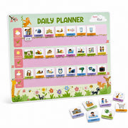 Kids magnetic daily planner with animal theme and activity magnets