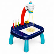 Blue and turquoise kids projector drawing desk with pens and picture discs