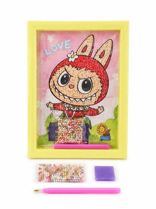 Labubu The Monsters Love Bunny Rhinestone Picture Art Kit with Yellow Frame