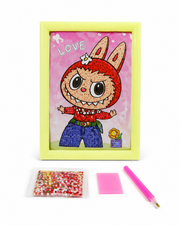 Completed love bunny monster rhinestone picture with yellow frame