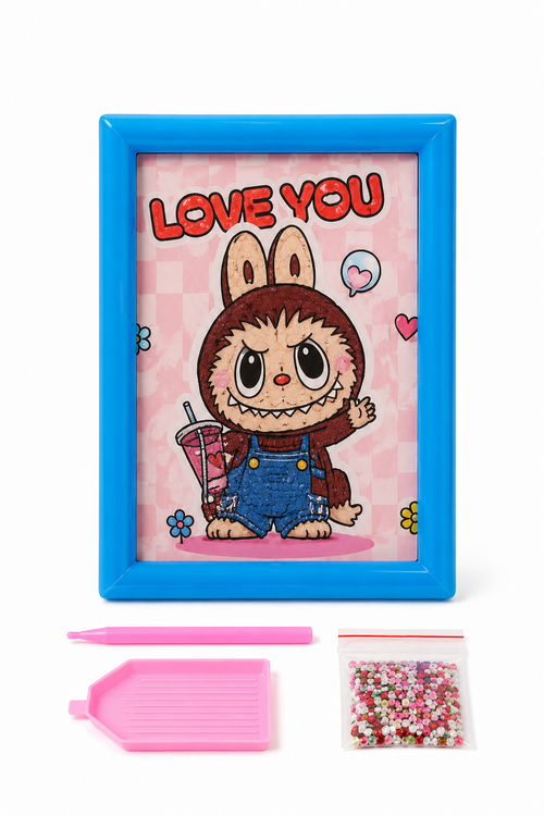 Labubu The Monsters Love You Rhinestone Picture Art Kit with Blue Frame