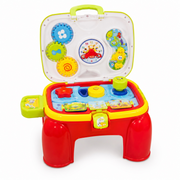 Lovely Baby activity play stool opened with colorful gears clock and play controls