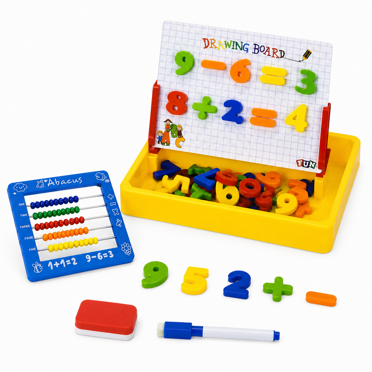 Magnetic learning board and abacus educational set