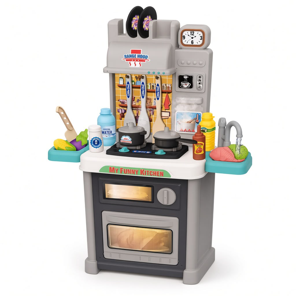 Grey My Funny Kitchen pretend play set with pots and toy food