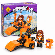 Orange hero vehicle building set with box, figure and companion