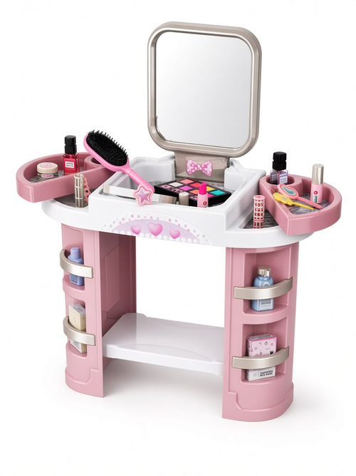 Pink Kids Vanity Table with Mirror and Pretend Makeup — alternate view