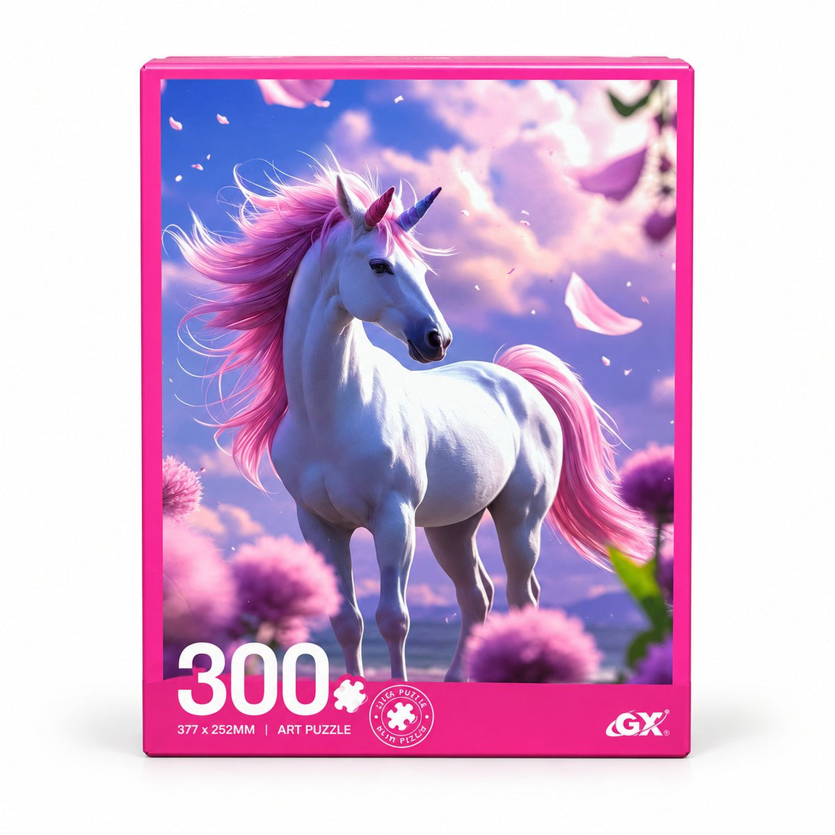 Pink-Mane Unicorn Jigsaw Puzzle – 300 Pieces box design
