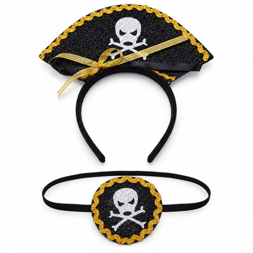 Pirate Hat Headband & Eye Patch Costume Set