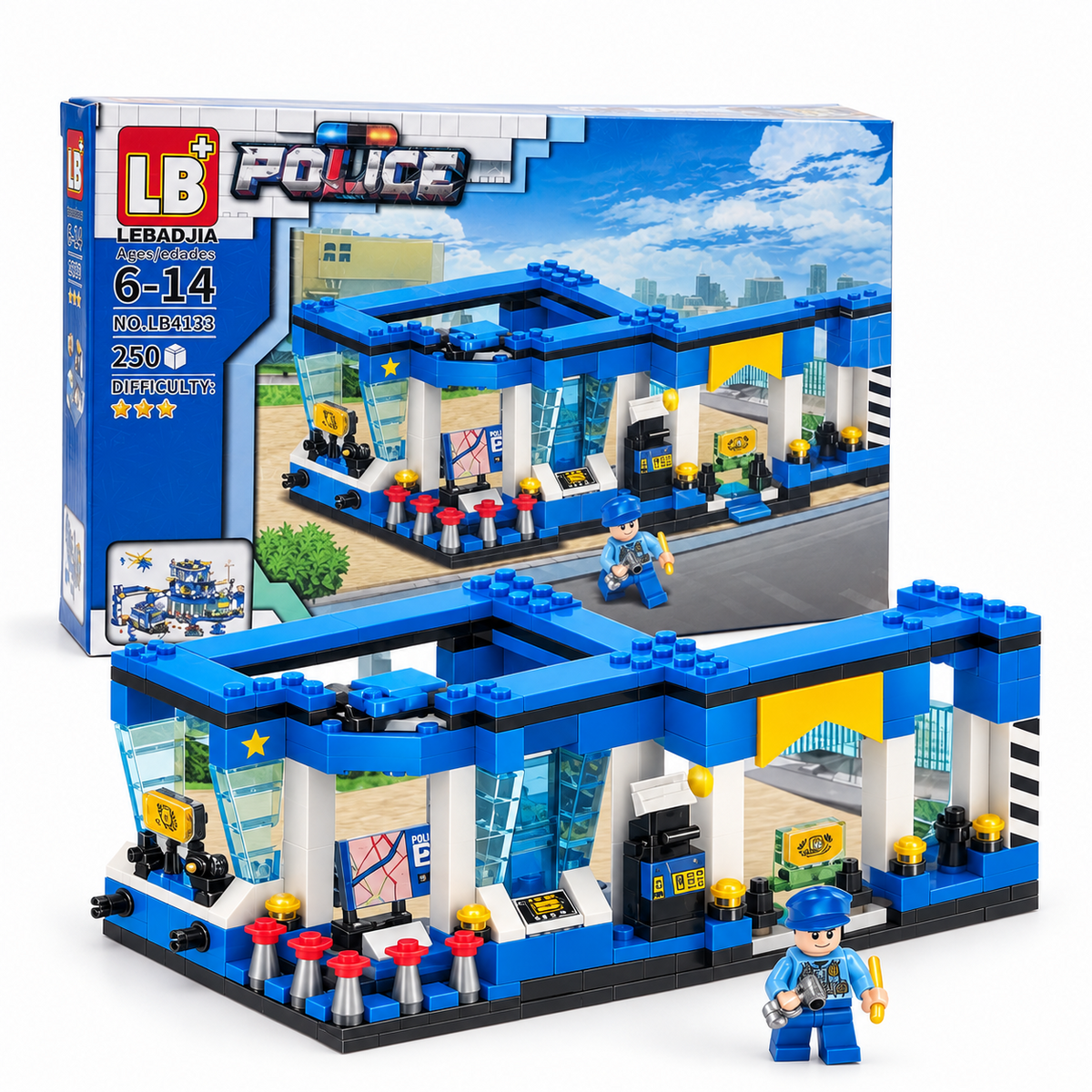 Police station building blocks set with packaging – 250 pieces, ages 6–14
