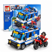 Police truck and motorcycle building blocks set packaging – 244 pieces, ages 6–14