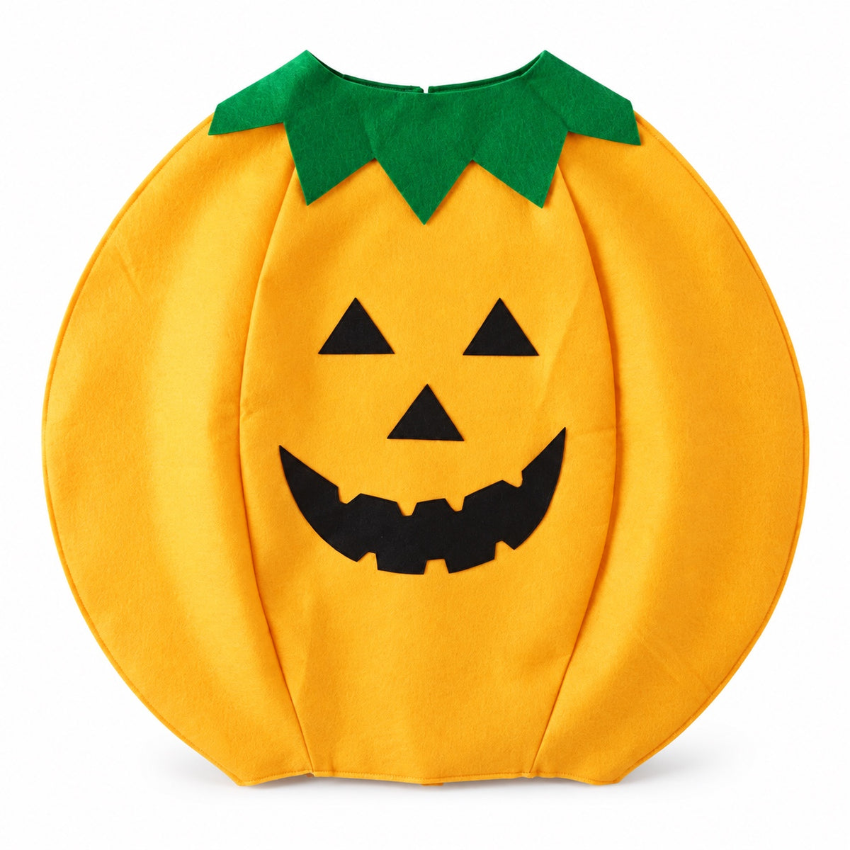 Orange pumpkin jack-o'-lantern Halloween costume with green leaf collar