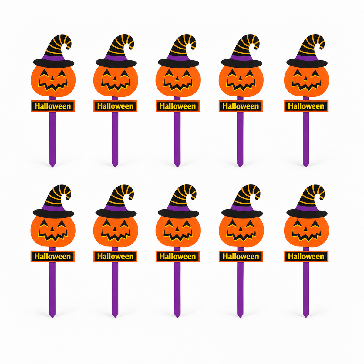 Ten pumpkin witch hat Halloween garden stakes