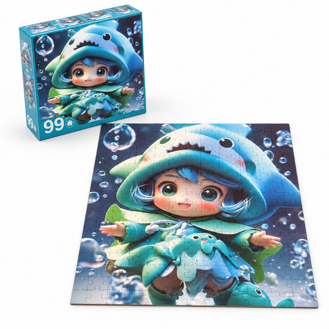 Blue Shark Hood Girl Jigsaw Puzzle – 99 Pieces