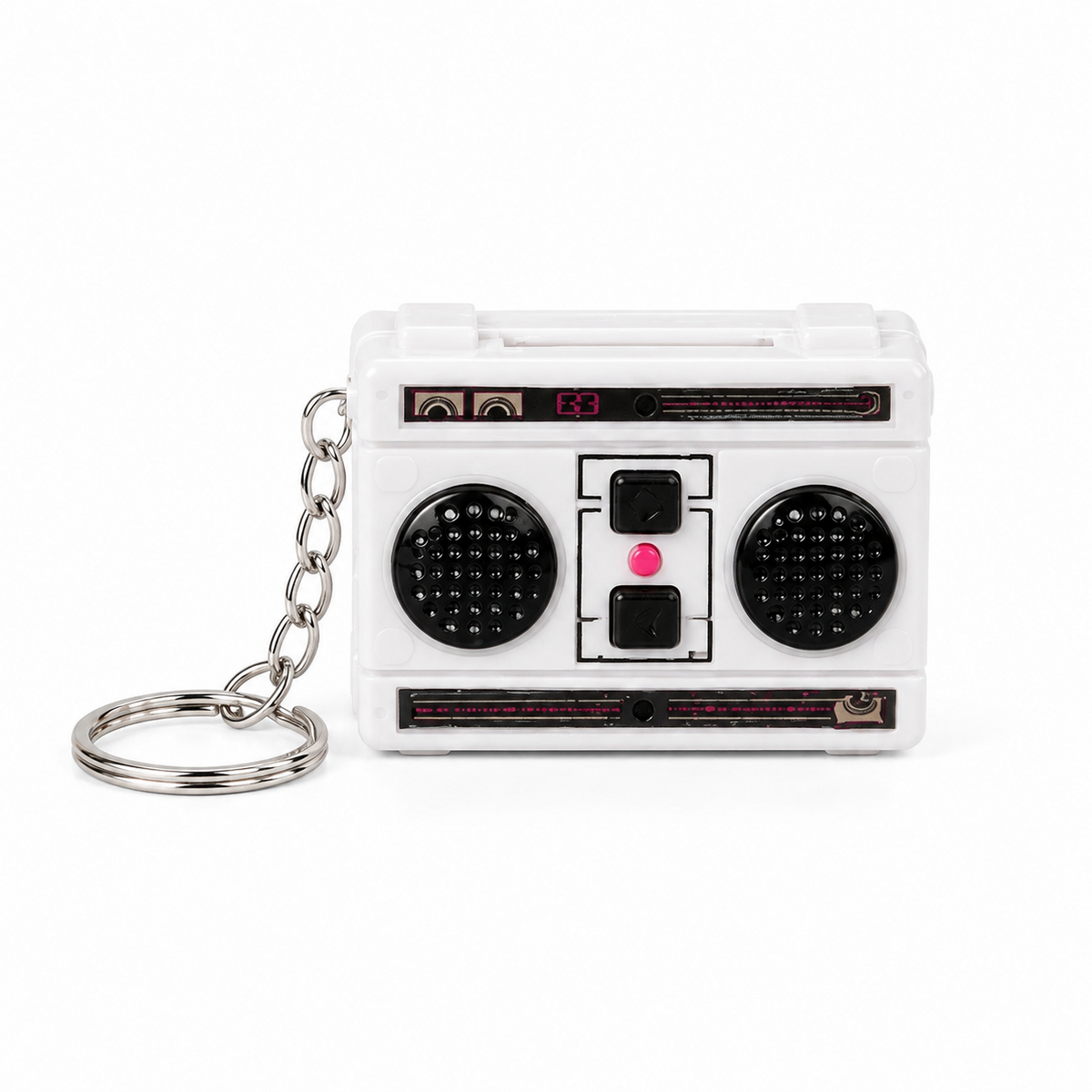 White retro radio voice recorder keychain