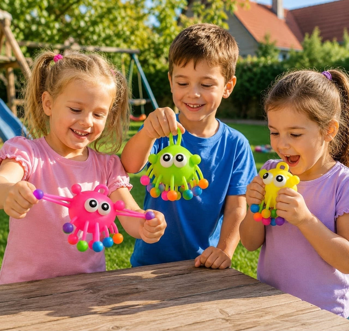 Children playing with colorful stretchy bead ball toys