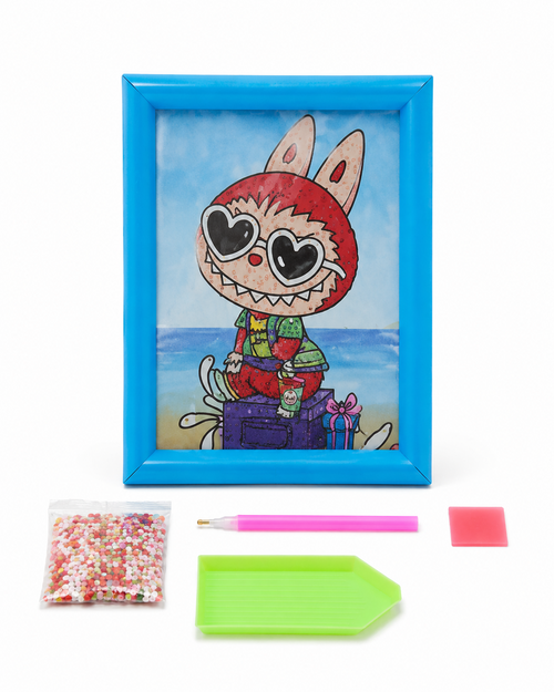 Labubu The Monsters Heart Sunglasses Rhinestone Picture Art Kit with Blue Frame