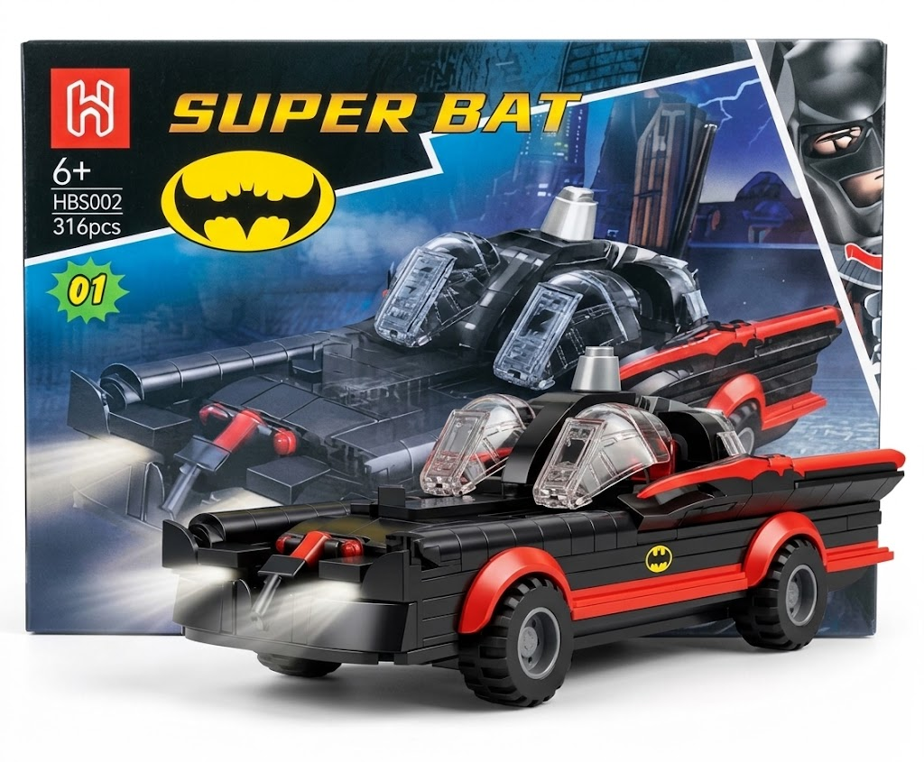 Super Bat black and red building blocks car, model HBS002