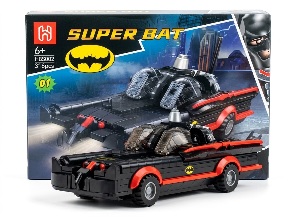 Super Bat HBS002 black and red building blocks car, alternate view