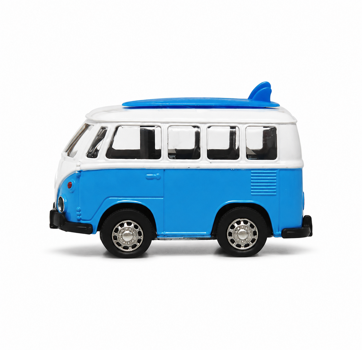 Blue and white toy surf van