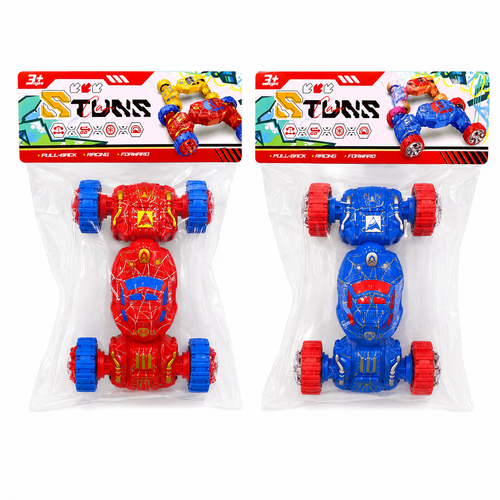 Transforming Pull-Back Stunt Car – Red or Blue