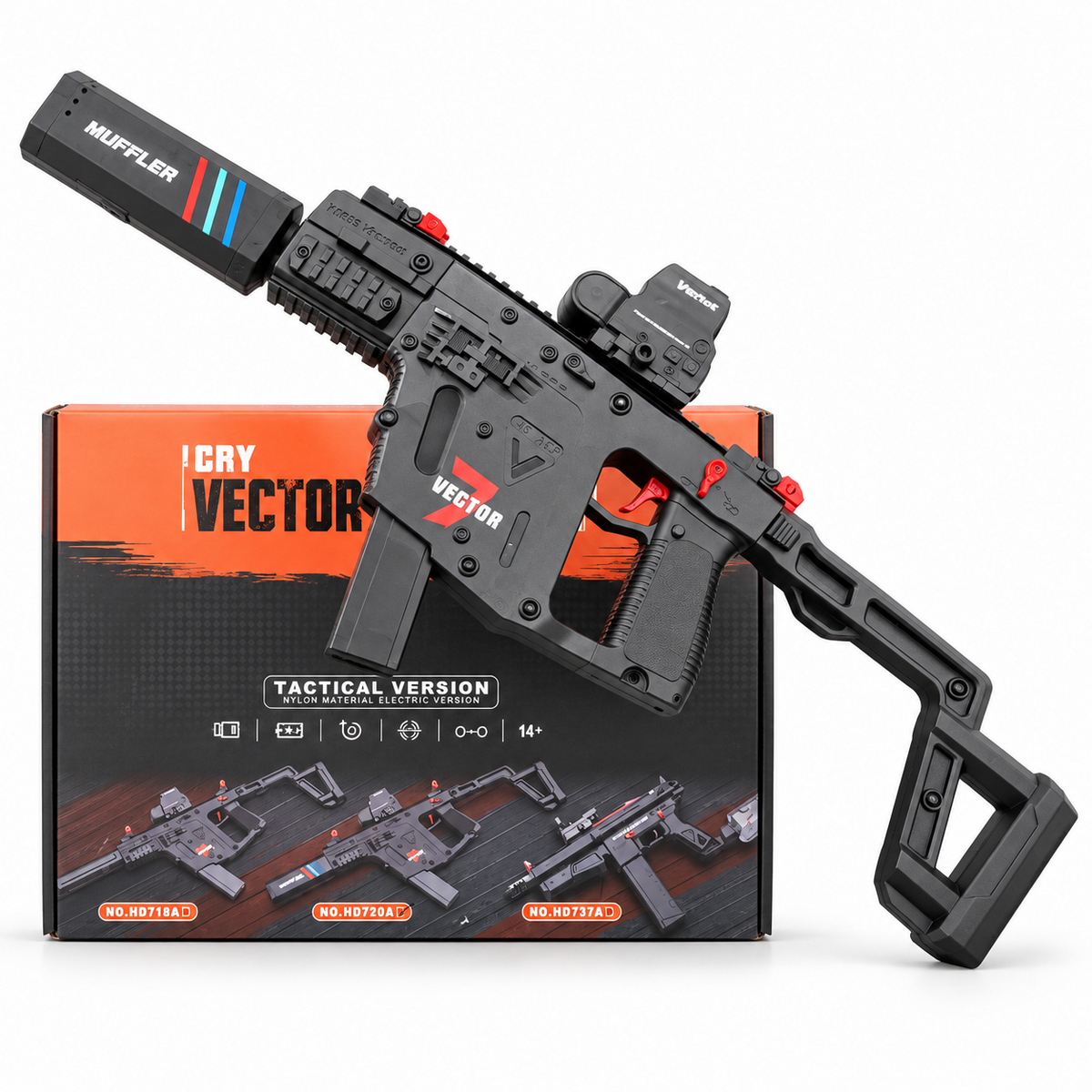 Vector tactical toy blaster with retail box