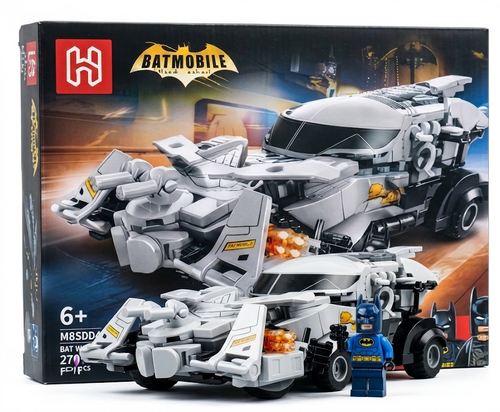 White Batmobile Building Blocks Vehicle with Figure